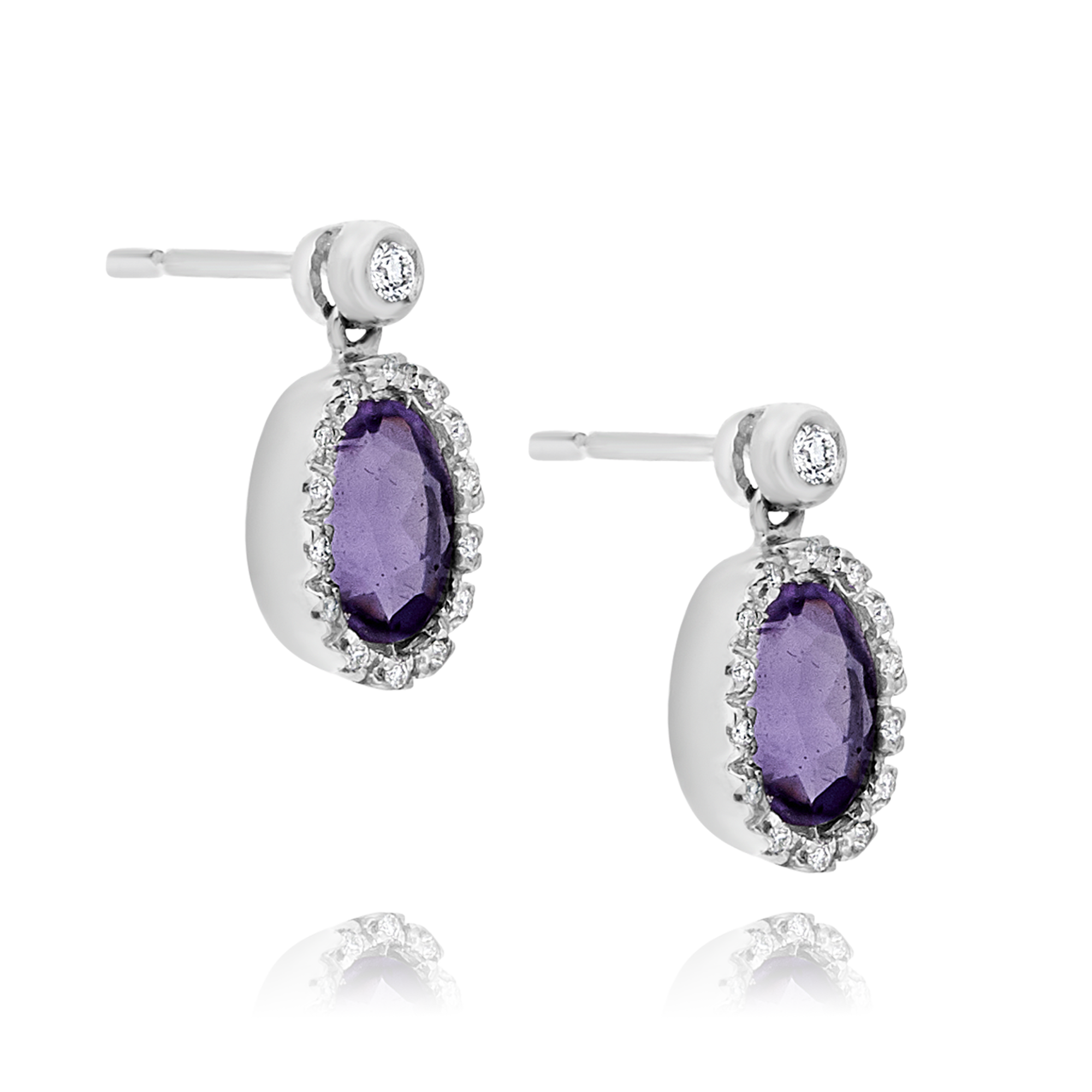 18ct White Gold Amethyst and Diamond Earrings