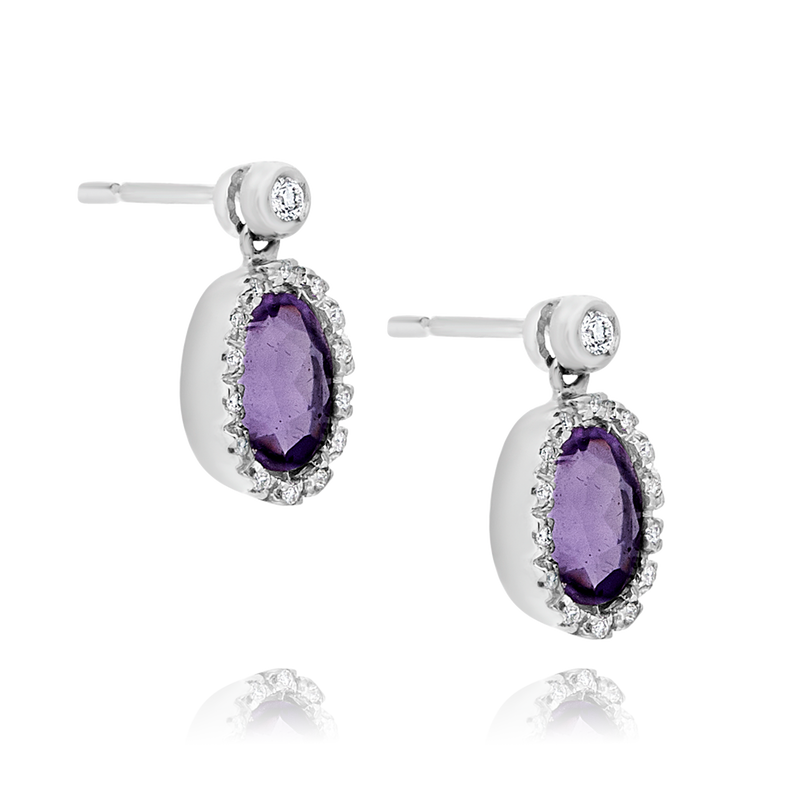 18ct White Gold Amethyst and Diamond Earrings