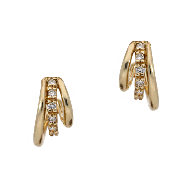 Yellow Gold Triple Hoop Diamond Earrings – 0.11ct - Appleby Jewellers Dublin