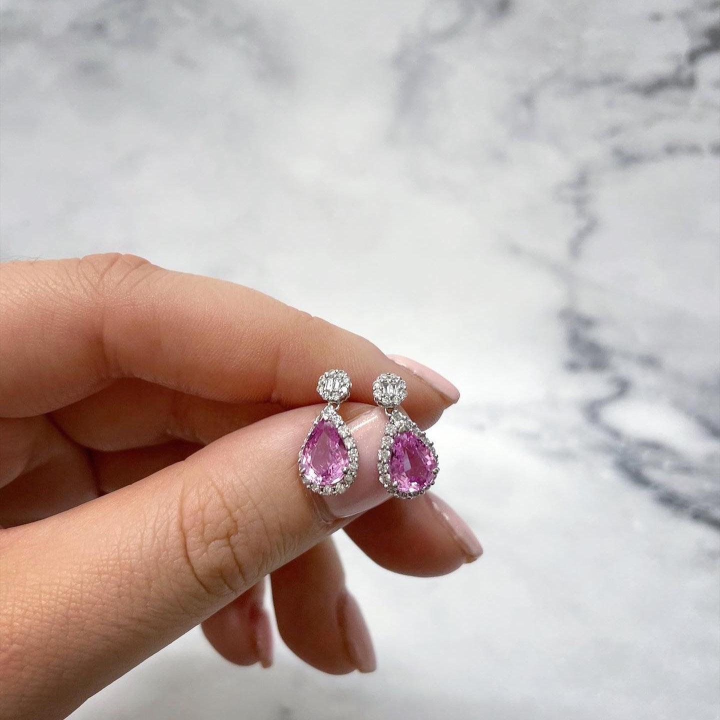 Pink Sapphire & Diamond Drop Earrings - Appleby Jewellers Dublin