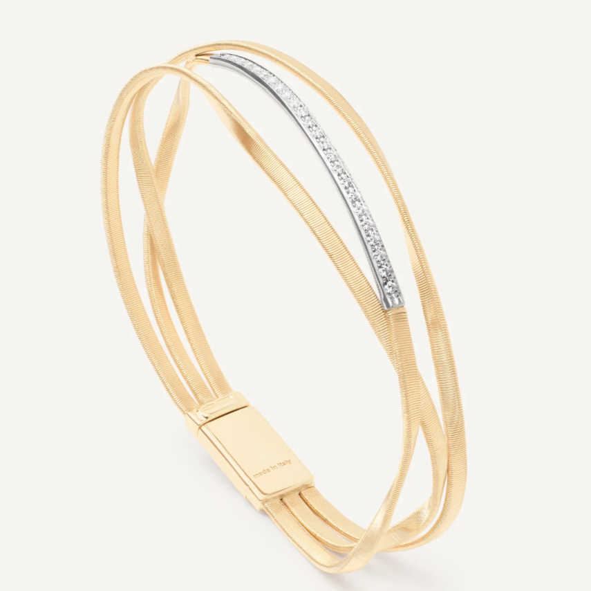 MARRAKECH  18ct yellow gold three-strand bangle with diamond - Appleby Jewellers Dublin