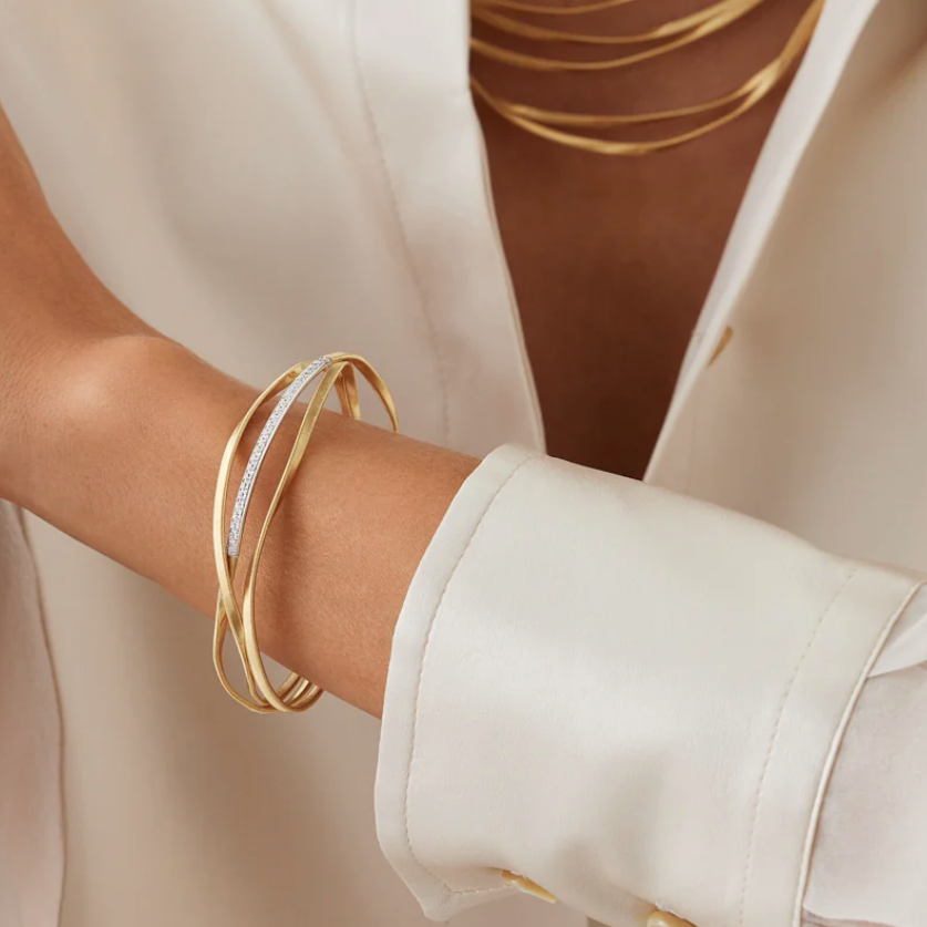 MARRAKECH  18ct yellow gold three-strand bangle with diamond - Appleby Jewellers Dublin