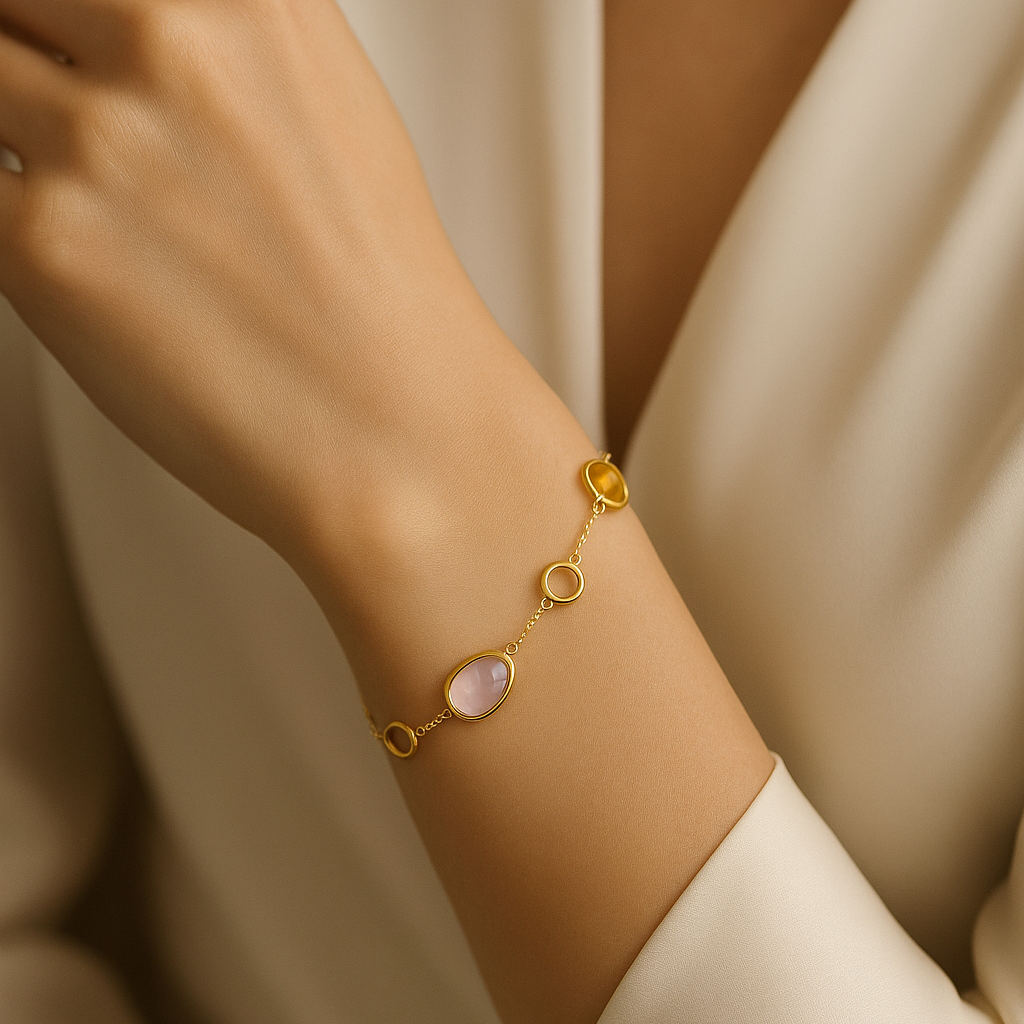 14ct Gold Blue Topaz, Citrine and Pink Amethyst Bracelet
