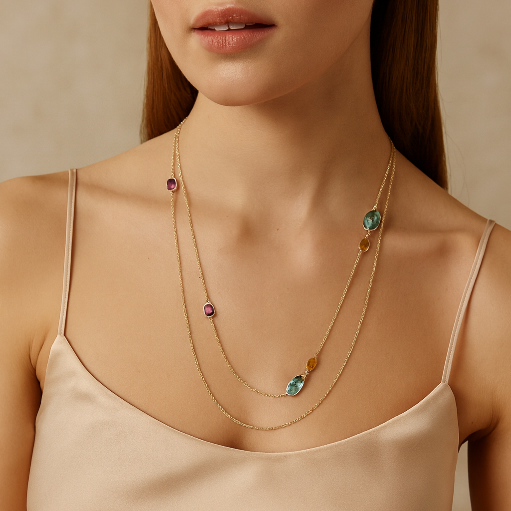 Watercolour Gemstone Necklace (35 inch chain)