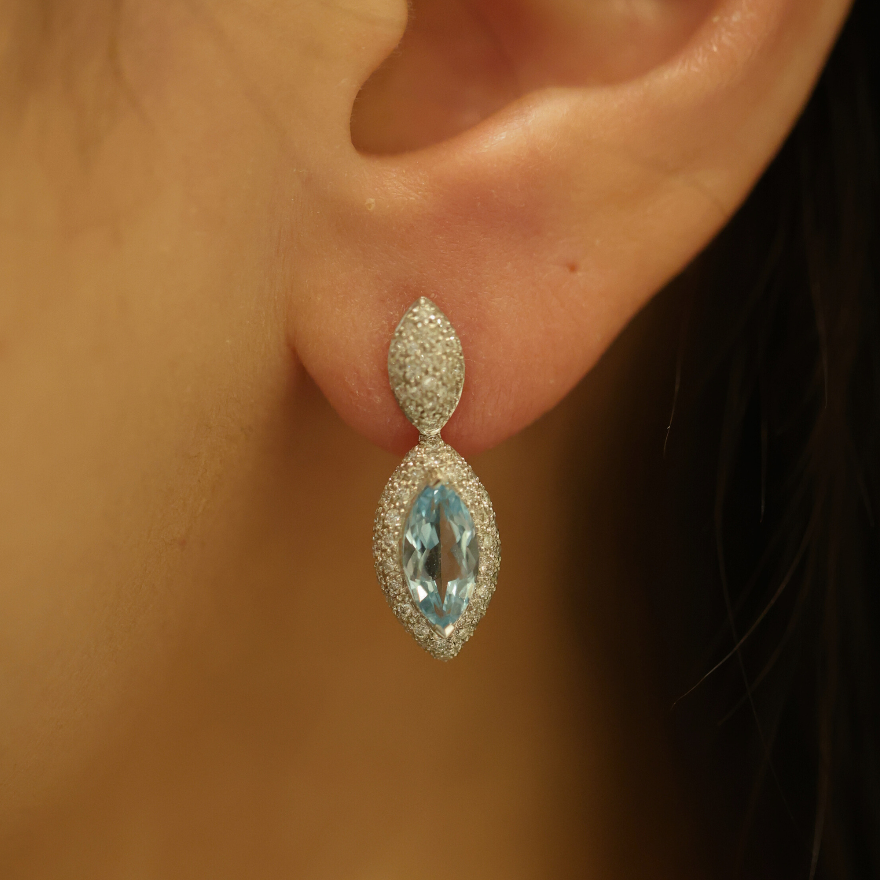 Blue Topaz & Diamond Drop Earrings - Appleby Jewellers Dublin