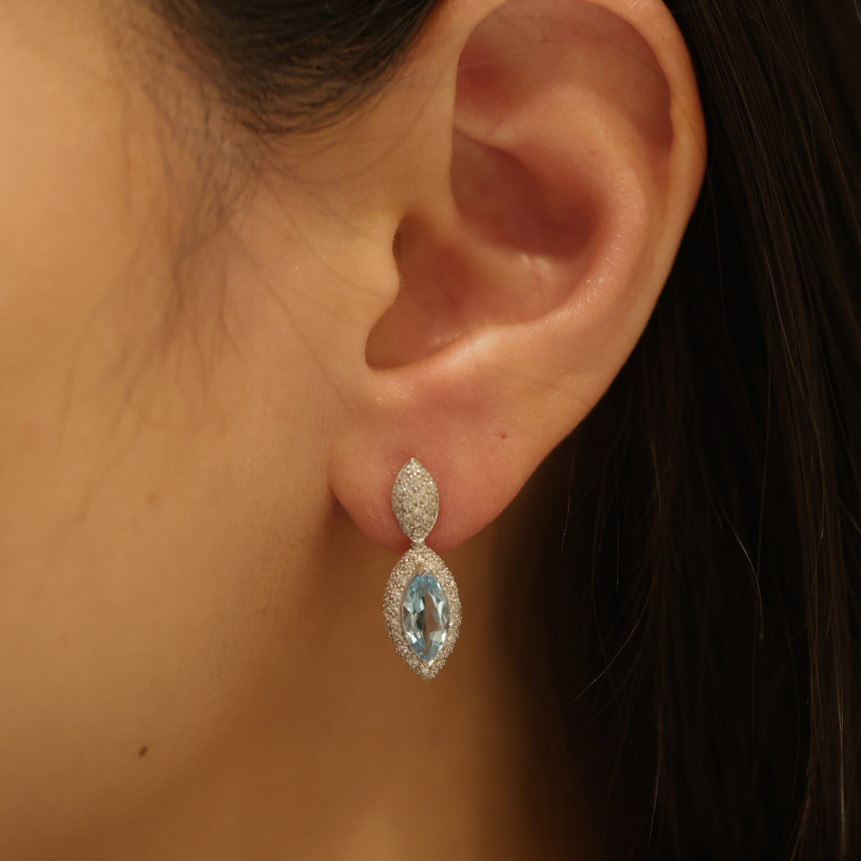 Blue Topaz & Diamond Drop Earrings - Appleby Jewellers Dublin