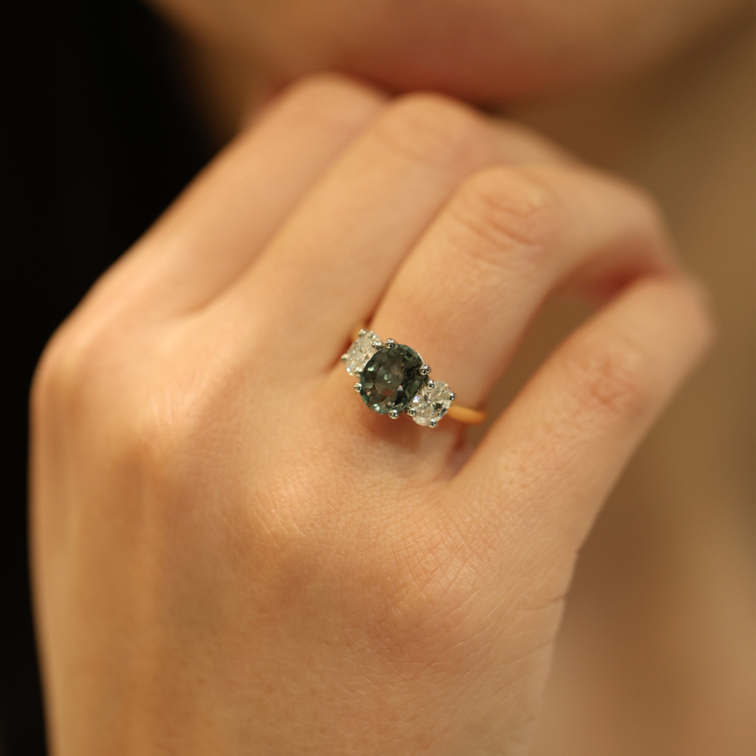 Sri Lankan Green Sapphire & Diamond Ascot Trilogy - Appleby Jewellers Dublin