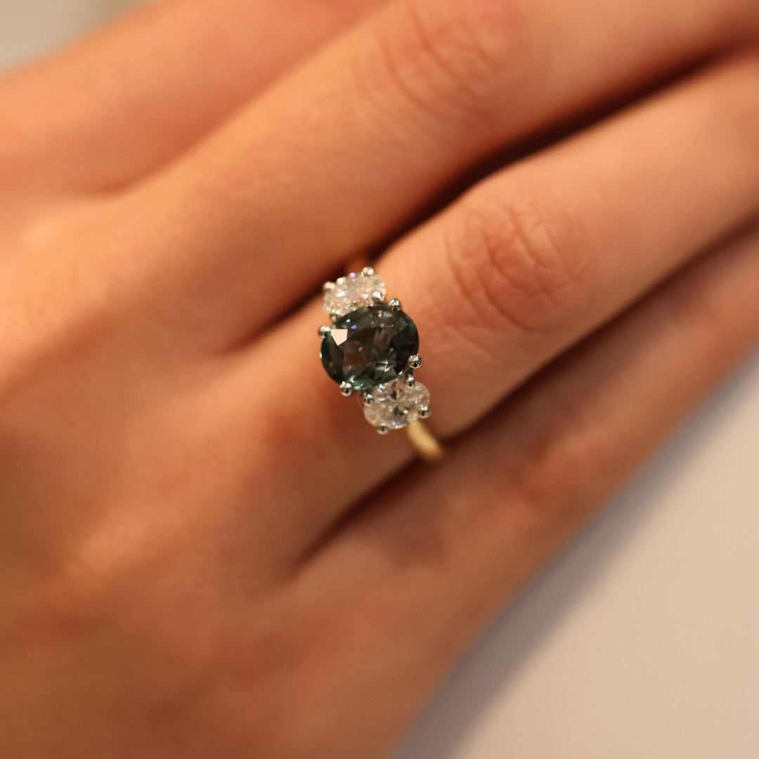 Sri Lankan Green Sapphire & Diamond Ascot Trilogy - Appleby Jewellers Dublin