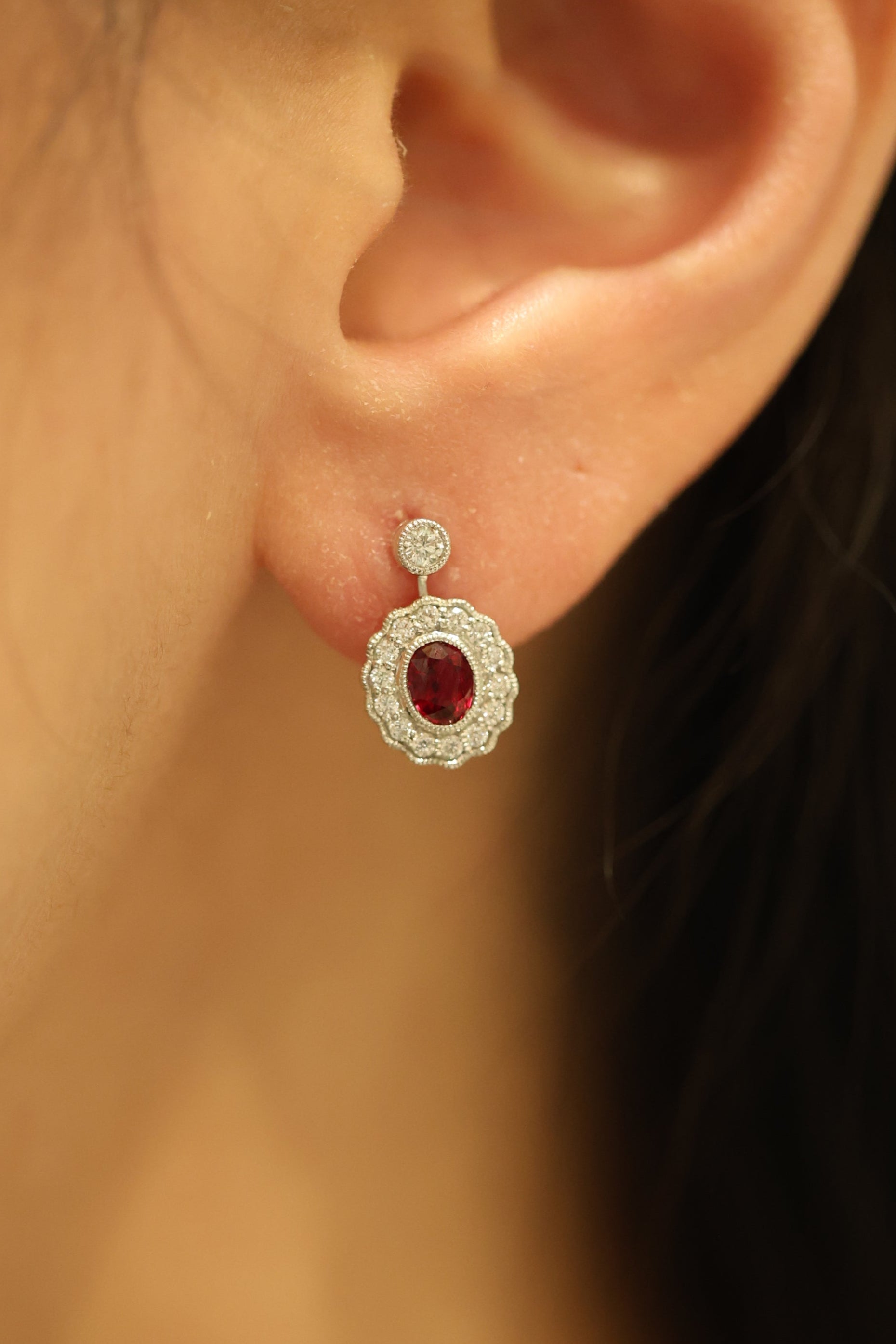 Ruby and Diamond Earrings with Small Drop - Appleby Jewellers Dublin