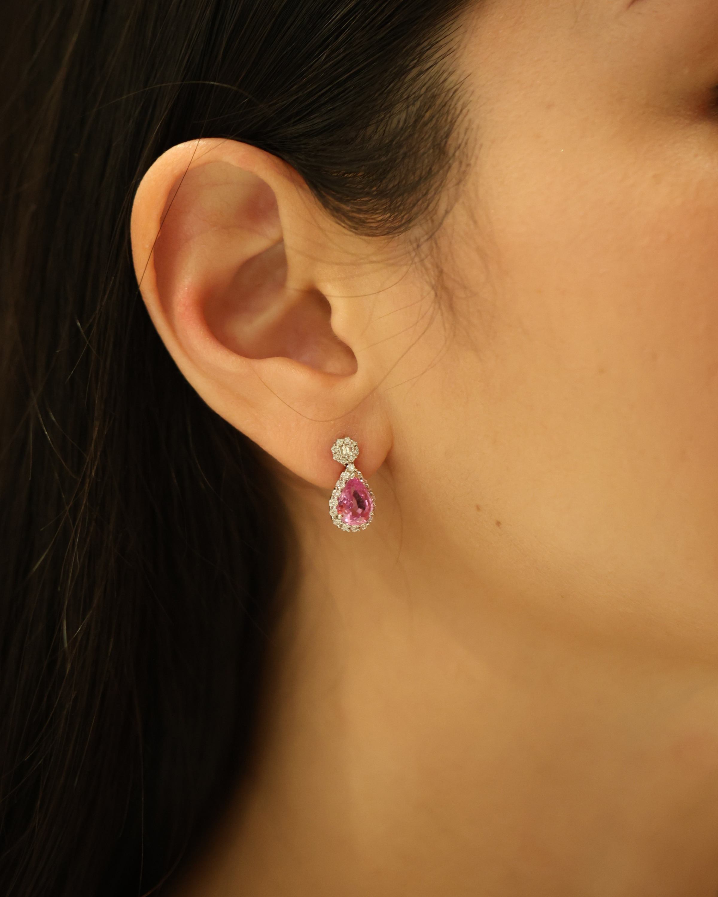 Pink Sapphire & Diamond Drop Earrings - Appleby Jewellers Dublin