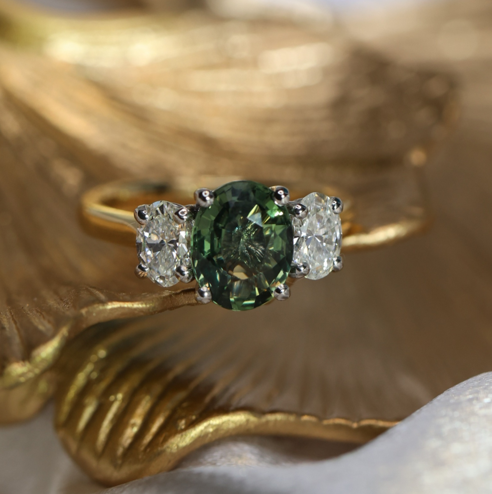 Sri Lankan Green Sapphire & Diamond Ascot Trilogy - Appleby Jewellers Dublin
