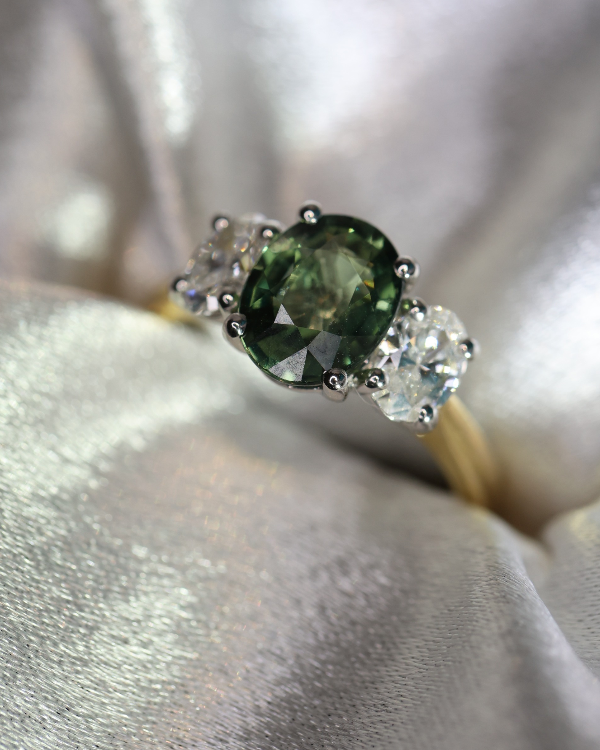 Sri Lankan Green Sapphire & Diamond Ascot Trilogy - Appleby Jewellers Dublin