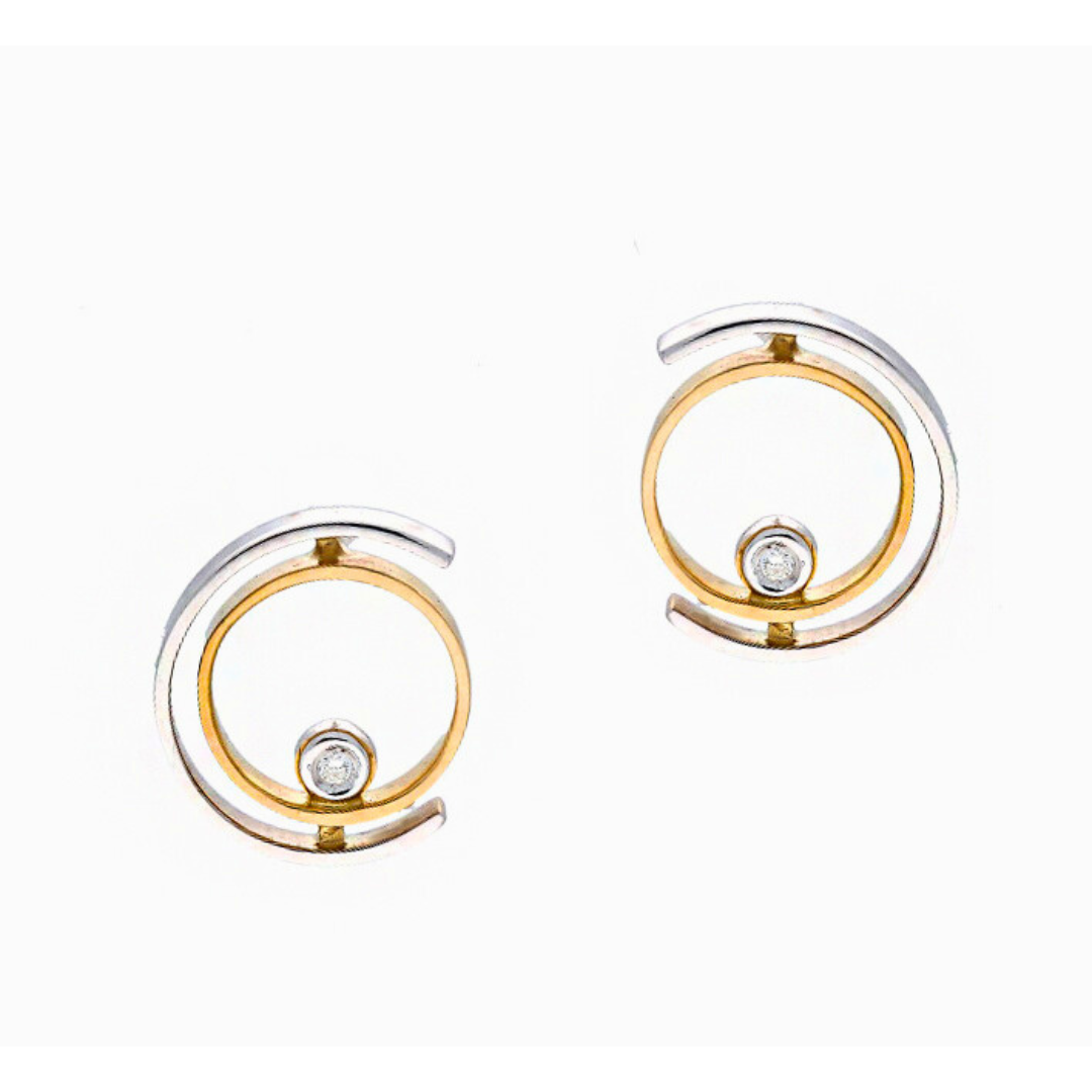 Two-Tone Gold Diamond Circle Studs - Appleby Jewellers Dublin