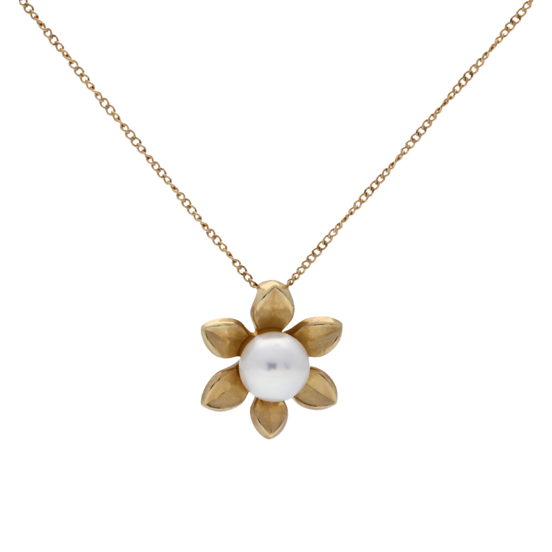 Pearl and Gold Floral Pendant
