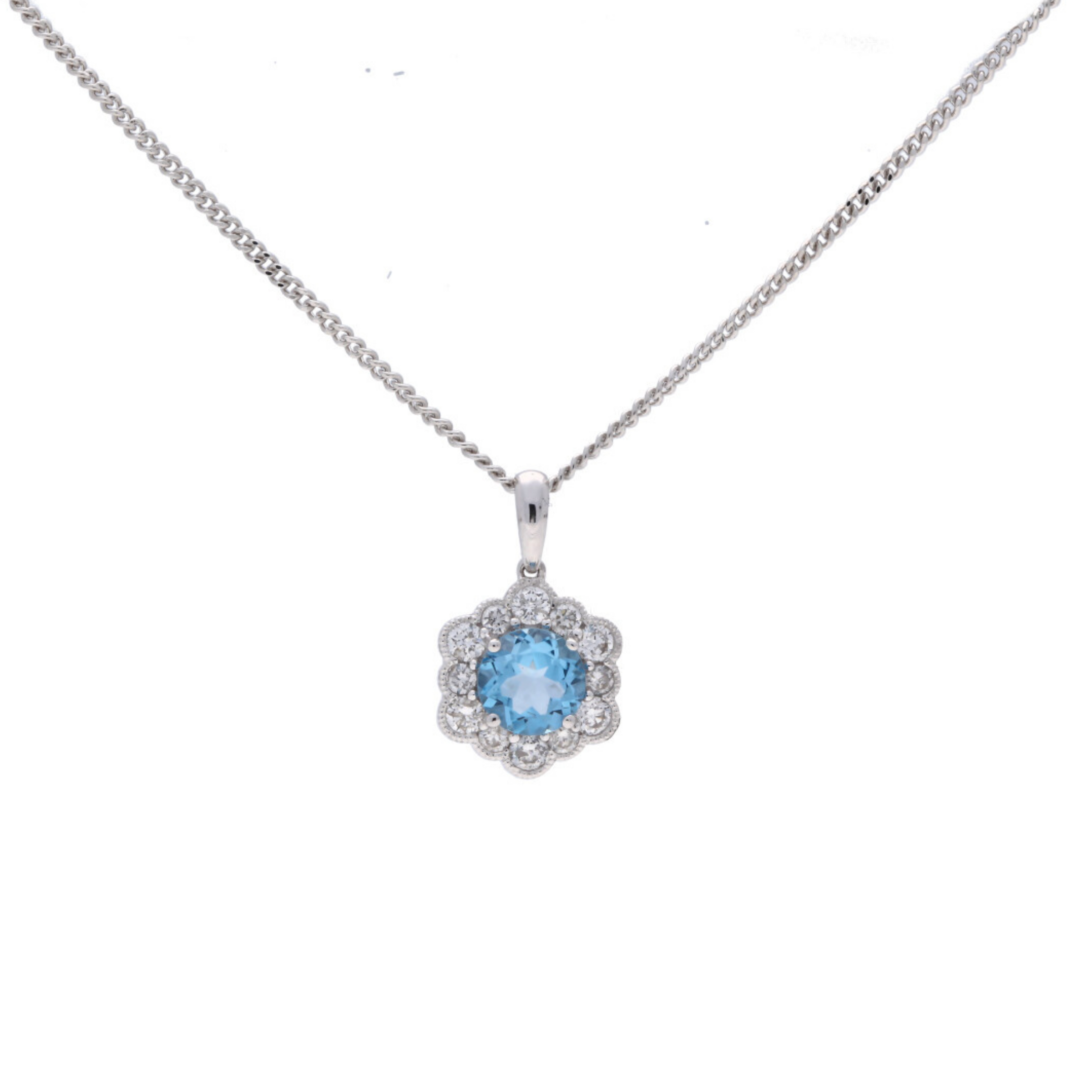Blue Topaz & Diamond Flower Pendant - Appleby Jewellers Dublin