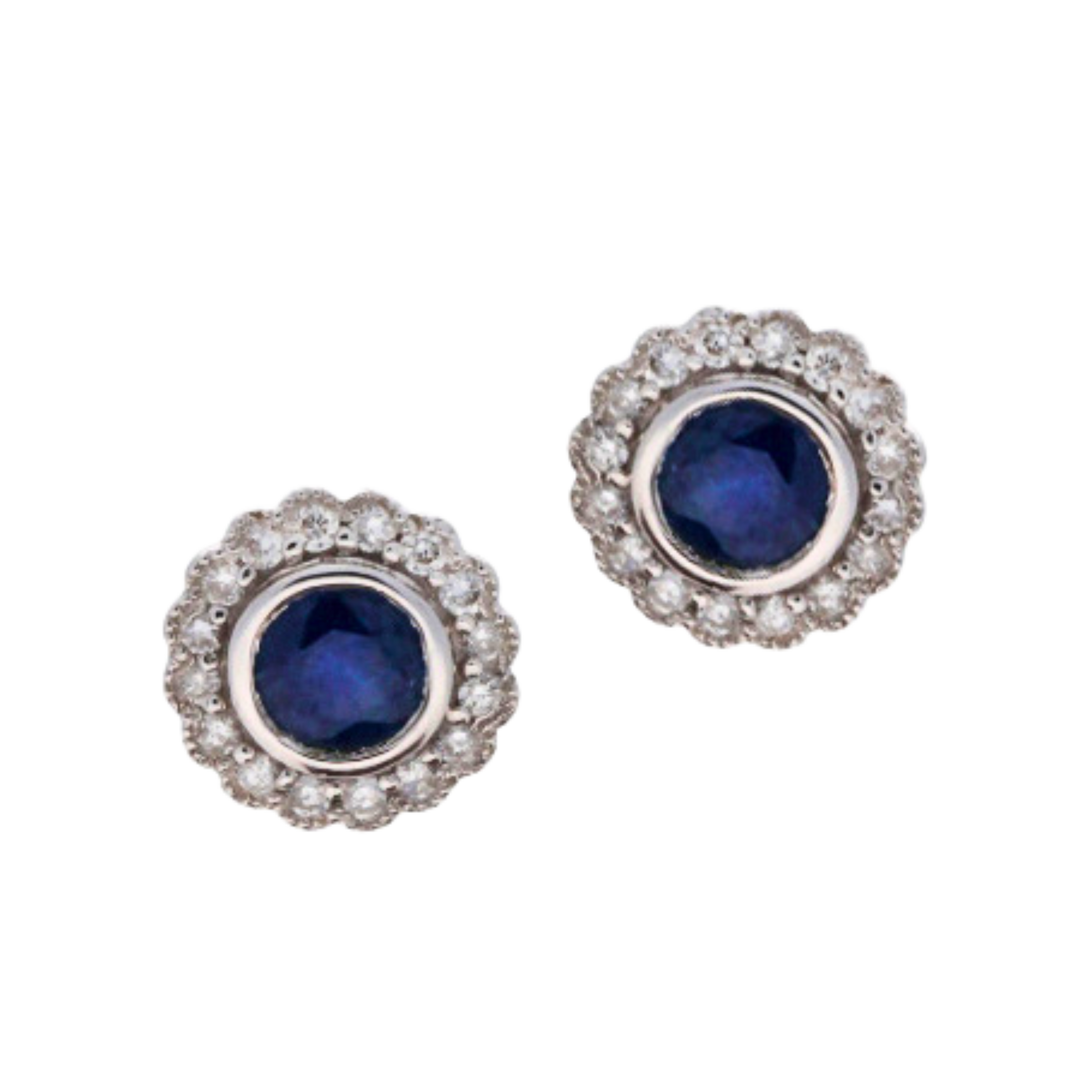 Blue Sapphire Halo Studs - Appleby Jewellers Dublin