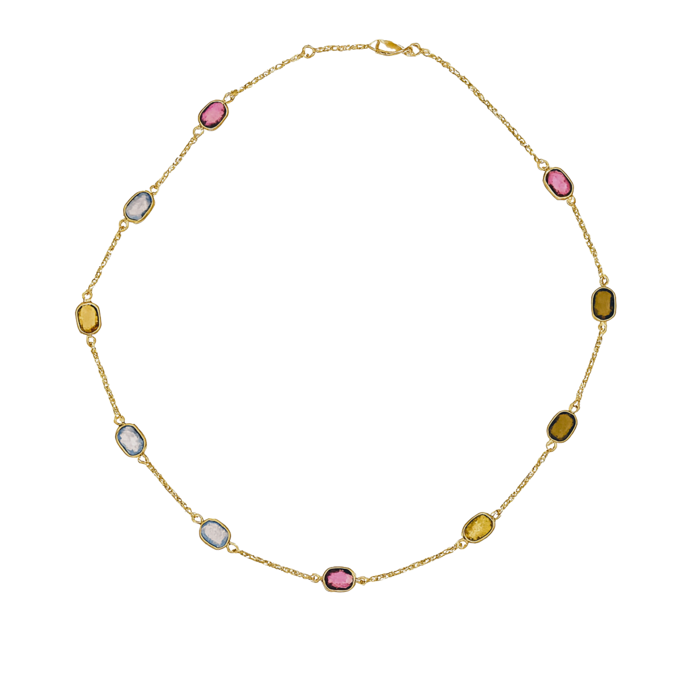 14ct Gold Amethyst, Golden Citrine and Blue Topaz Necklace