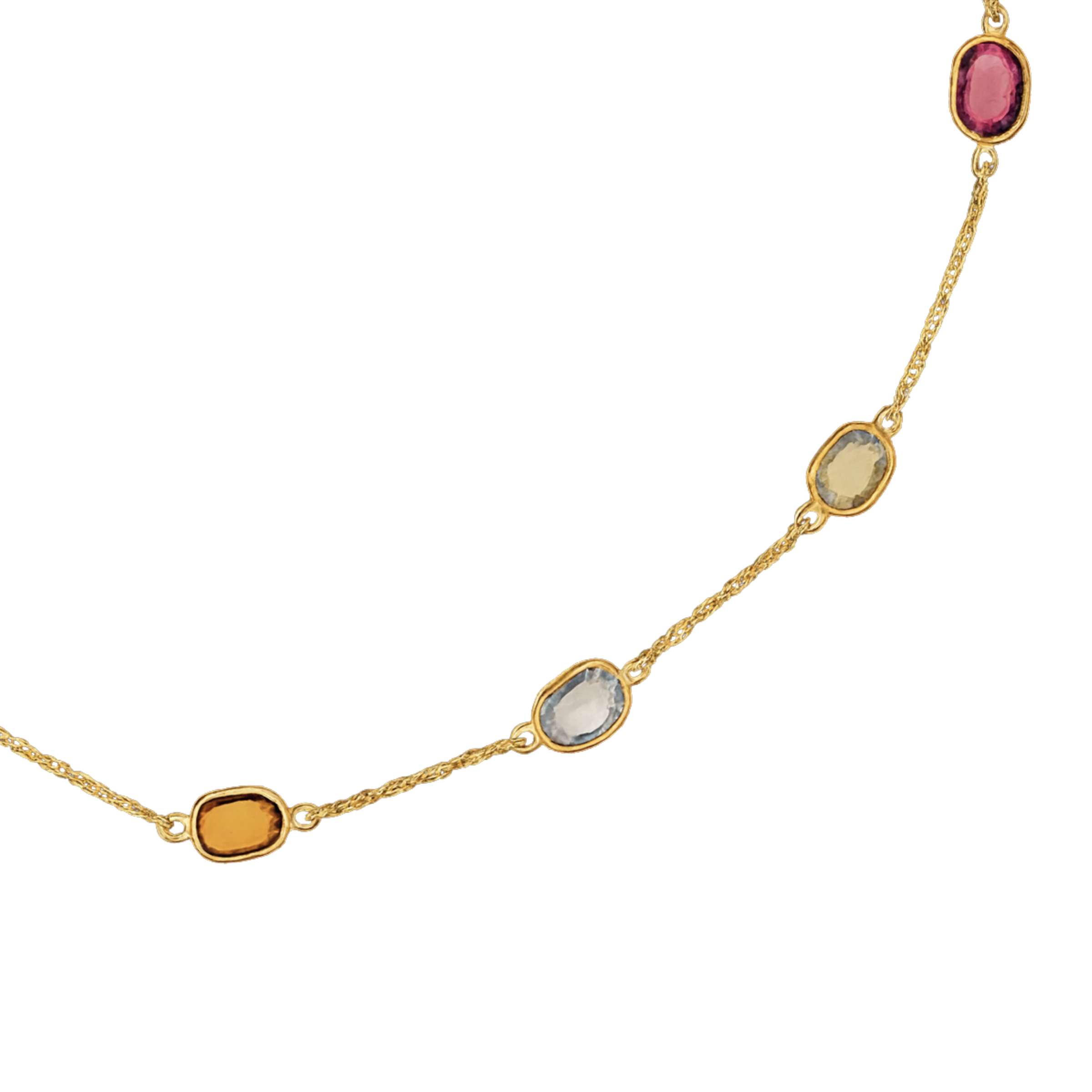 14ct Gold Amethyst, Golden Citrine and Blue Topaz Necklace