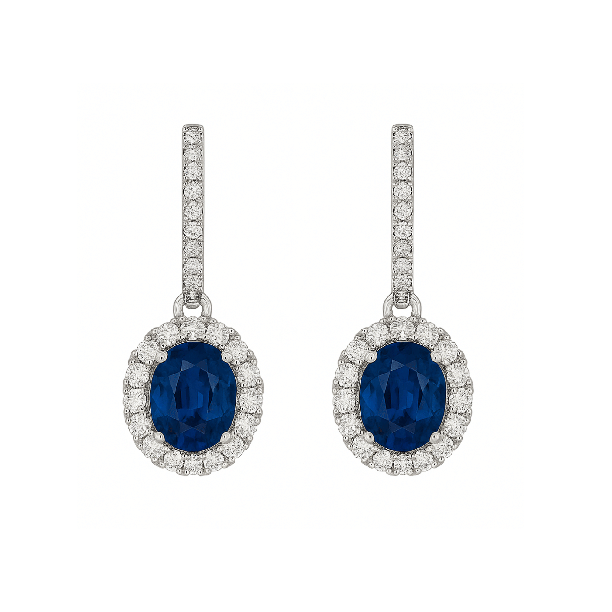 Oval Blue Sapphire and Diamond Drop Earrings - Appleby Jewellers Dublin