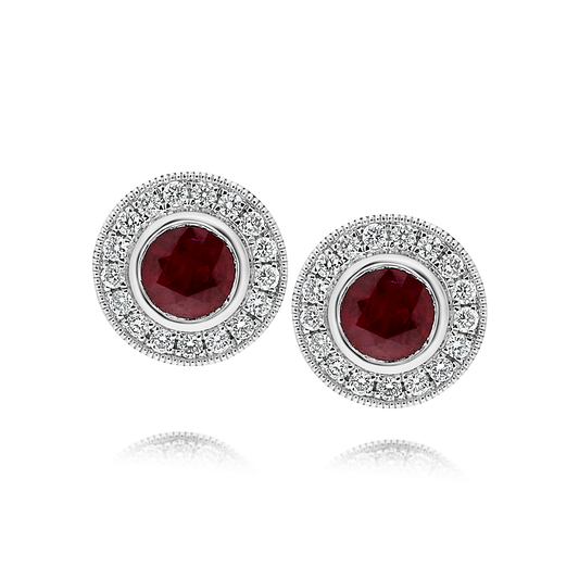 Ruby and Diamond Bezel Set Earrings
