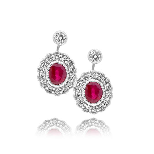 Ruby and Diamond Earrings with Small Drop