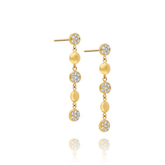 Gold and Diamond Circle Drop Earrings