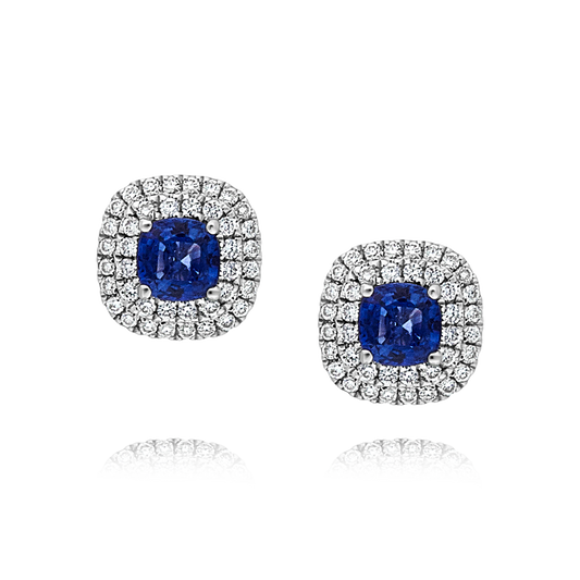 Sapphire and Diamond Halo Stud Earrings