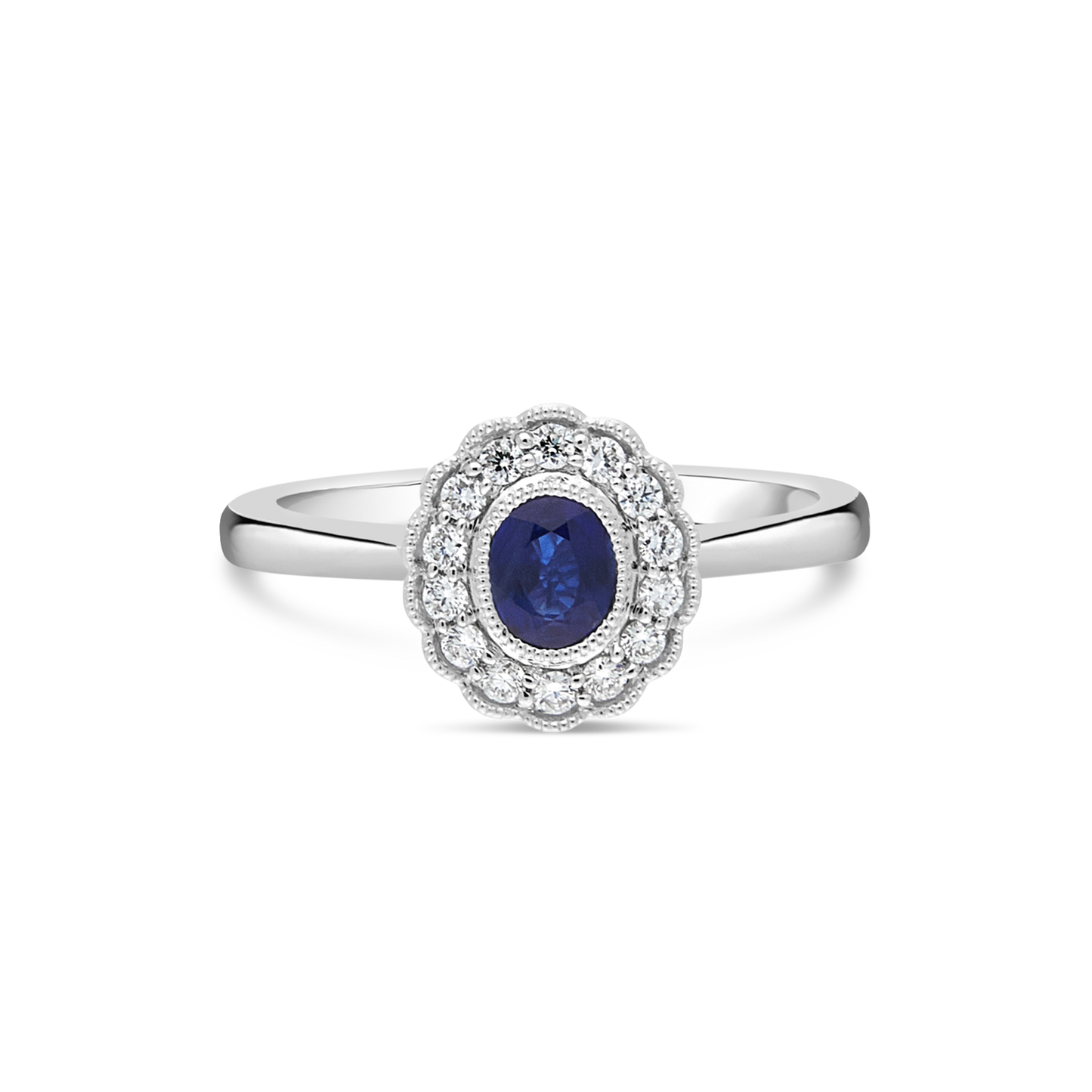 Sapphire and Diamond Cluster Ring, White Gold