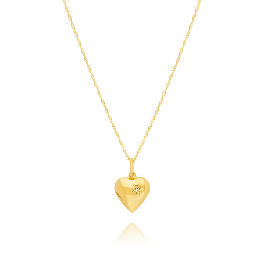 Yellow Gold Diamond Puff Heart Pendant