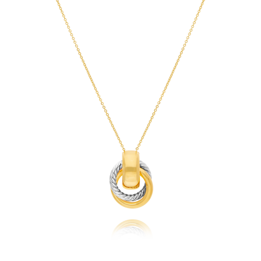 Two-Tone Gold Double Circle Pendant with Rope Texture