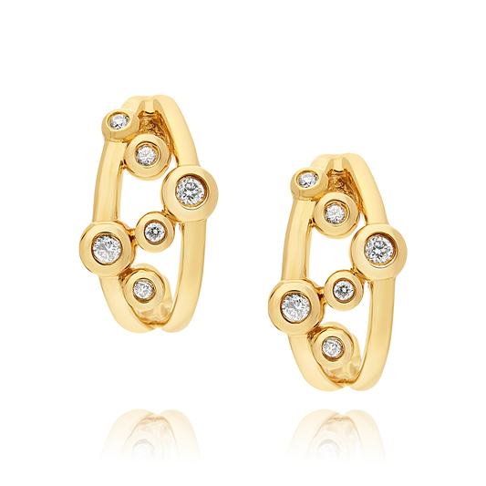 Yellow Gold Diamond Bubble Curved Earrings
