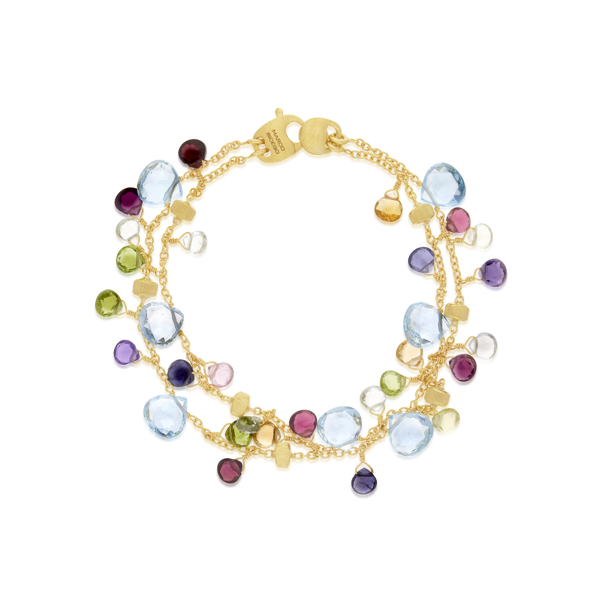 Marco Bicego Paradise Collection 18ct Yellow Gold Blue Topaz and Mixed Gemstone Double Strand Bracelet - Appleby Jewellers Dublin