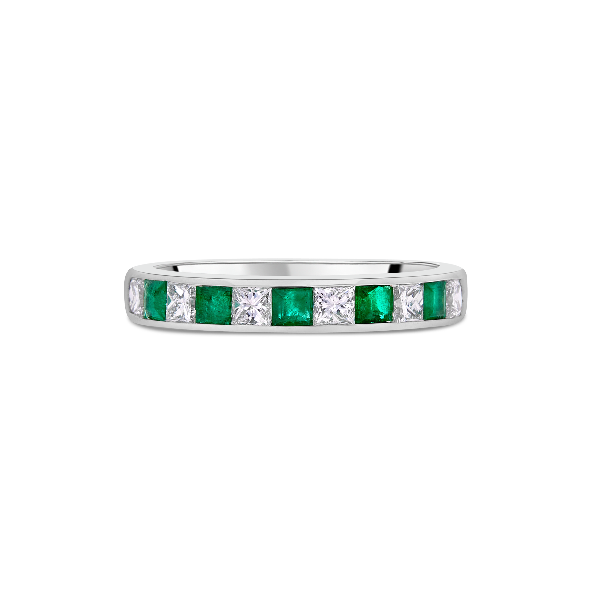 Platinum Emerald and Diamond Channel Eternity Ring - Appleby Jewellers Dublin