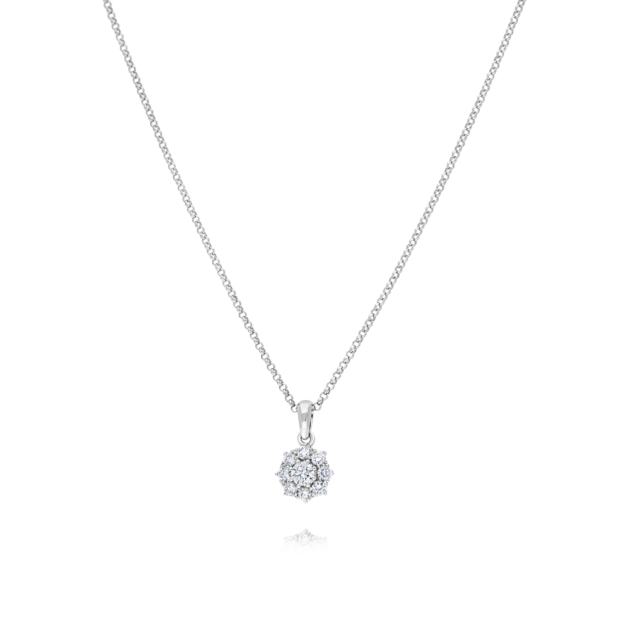 18ct White Gold Diamond Cluster Pendant and Chain - Appleby Jewellers Dublin