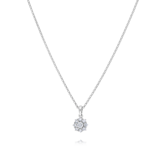 18ct White Gold Diamond Cluster Pendant and Chain