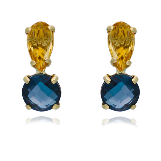 Citrine and Blue Topaz Earrings in 9ct Yellow Gold