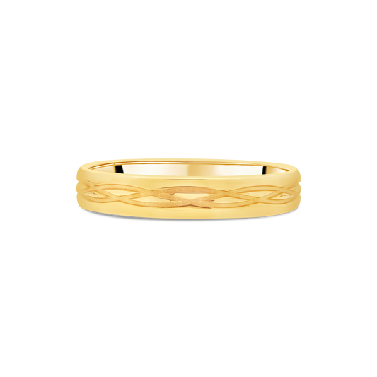 Yellow Gold 4mm Gents Wedding Band with Celtic Pattern