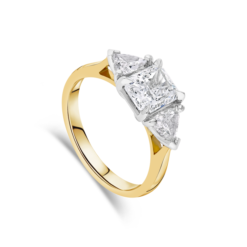 The "Tranquility" Engagement Ring with Cushion Cut & Trilliant Sides