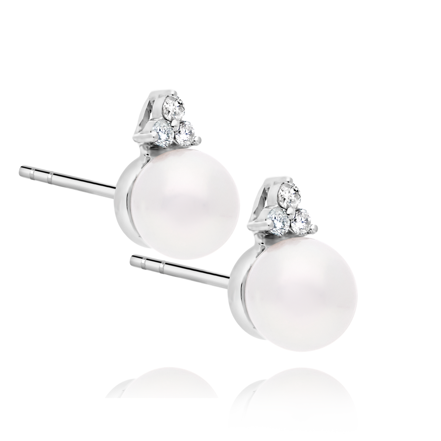 Pearl & Three Diamond Earrrings