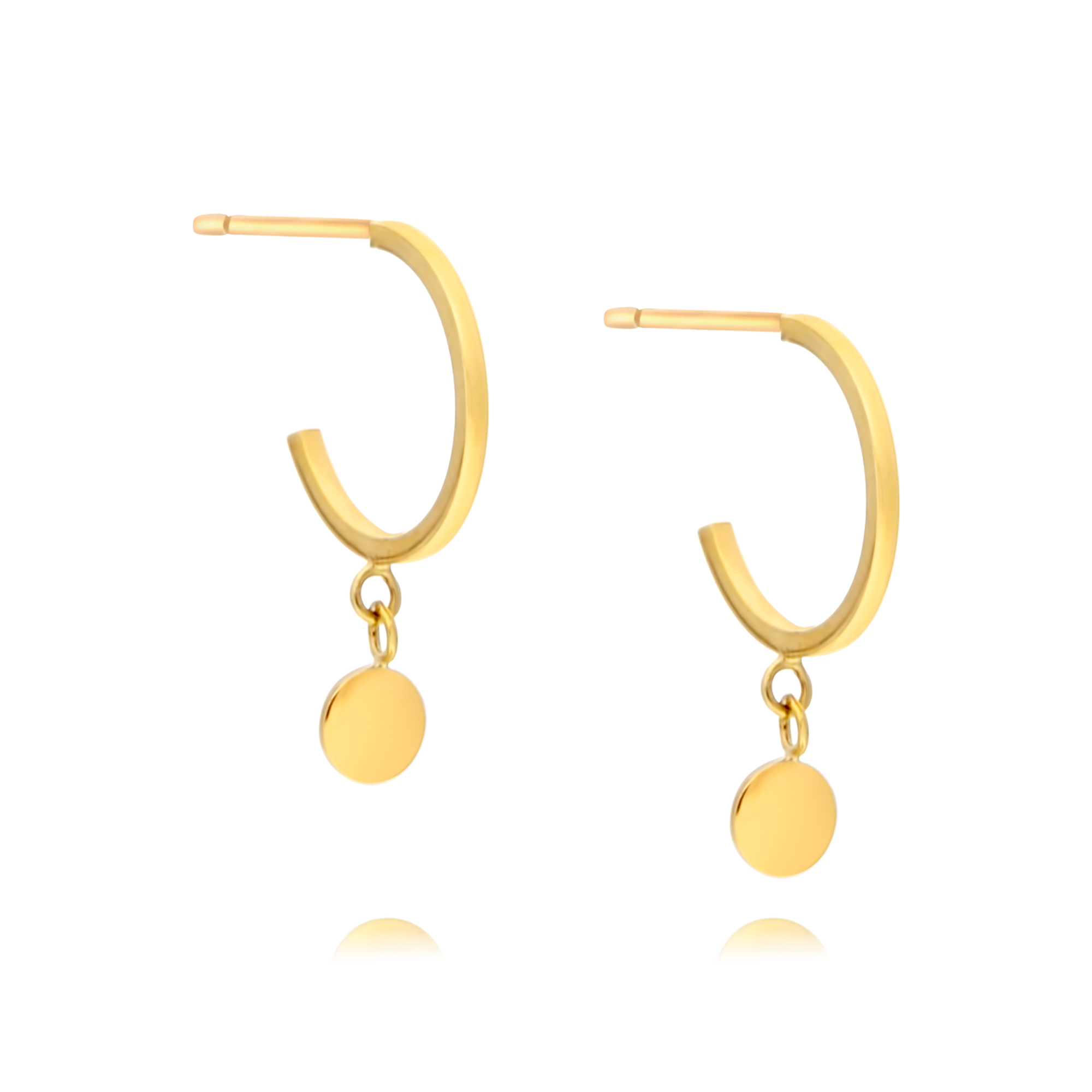 Gold Hoops with Disc Drop