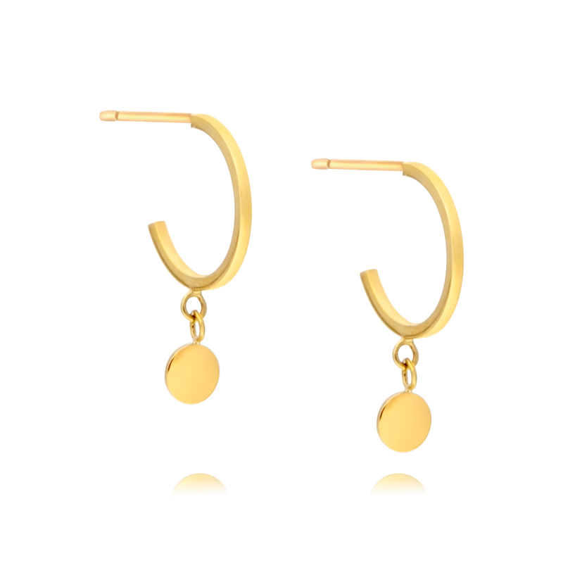 Gold Hoops with Disc Drop