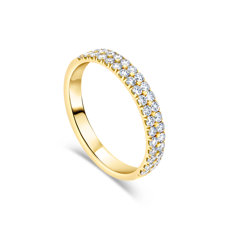 18ct Yellow Gold and Double Row Diamond Ring