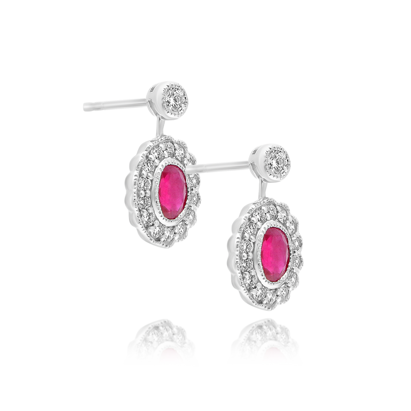 Ruby and Diamond Earrings with Small Drop