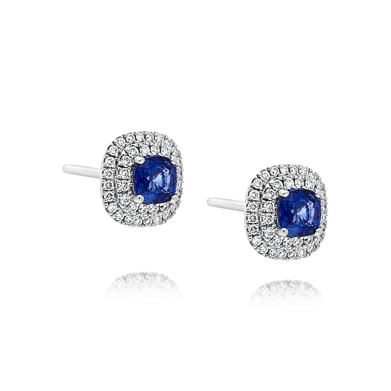 Sapphire and Diamond Halo Stud Earrings