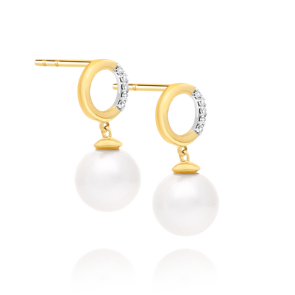 9ct Gold Pearl & Diamond Earrings