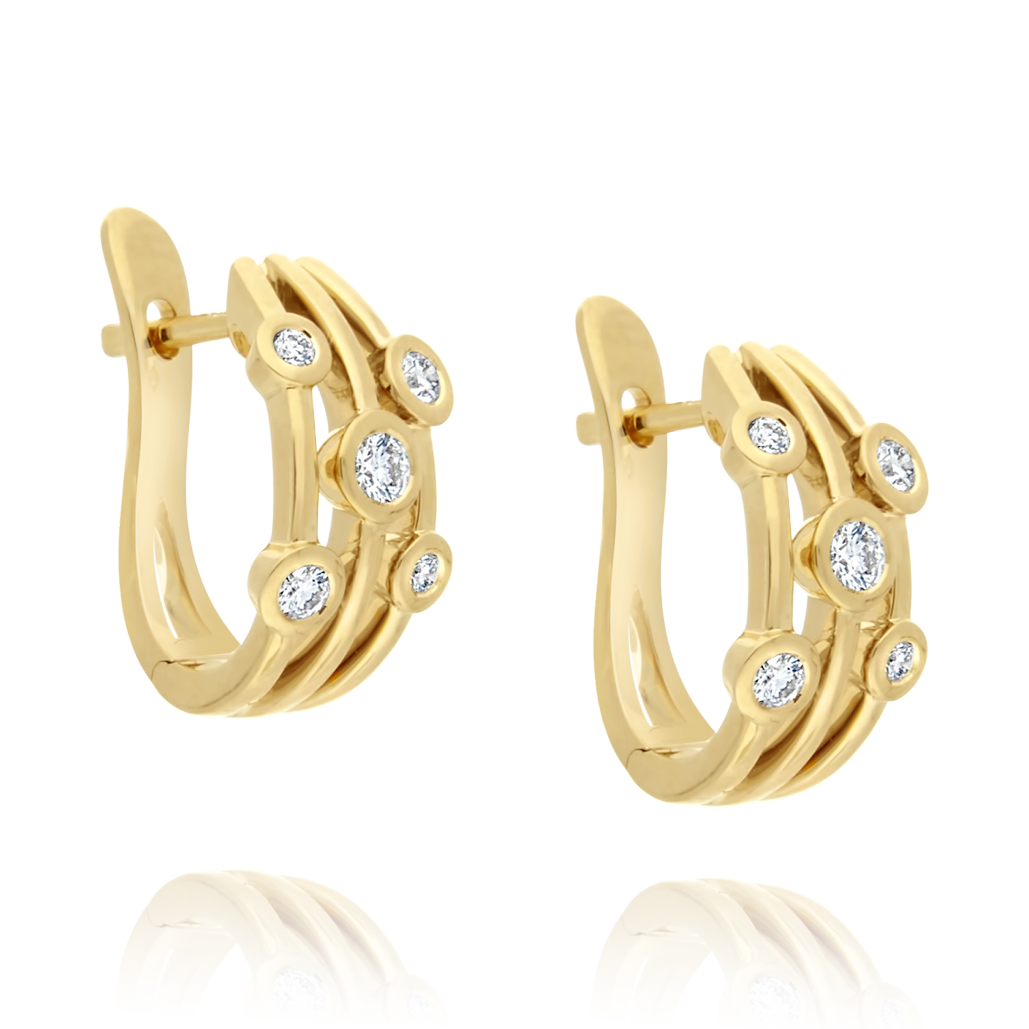 Yellow Gold Triple Row Diamond Hoops