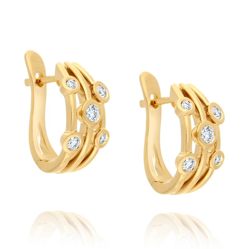 Yellow Gold Triple Row Diamond Hoops