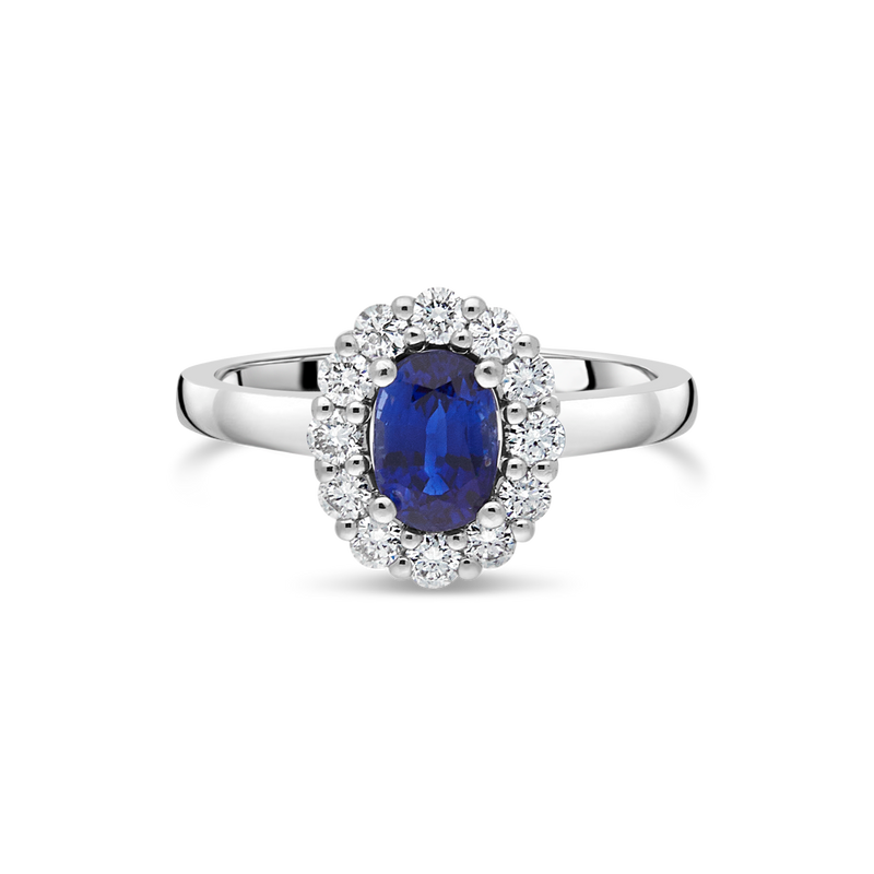 Sapphire and Diamond Halo Ring