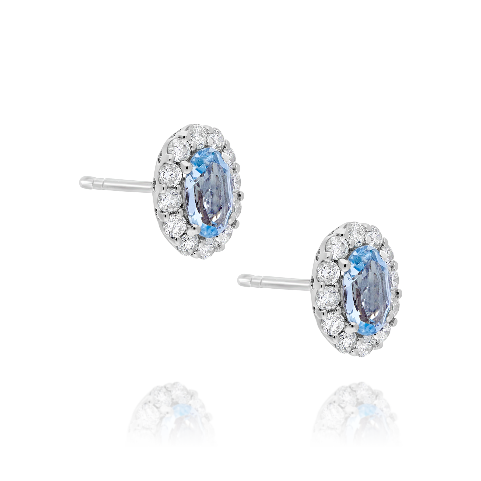 Aquamarine and Diamond Oval Stud Earrings