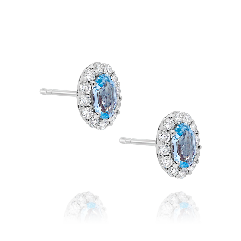 Aquamarine and Diamond Oval Stud Earrings